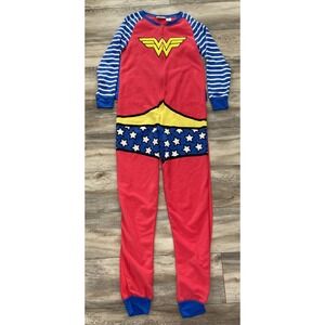 Wonder Woman Sleepwear Bodysuit Crown Hooded Cape Zip Pajamas Red Blue Womens S